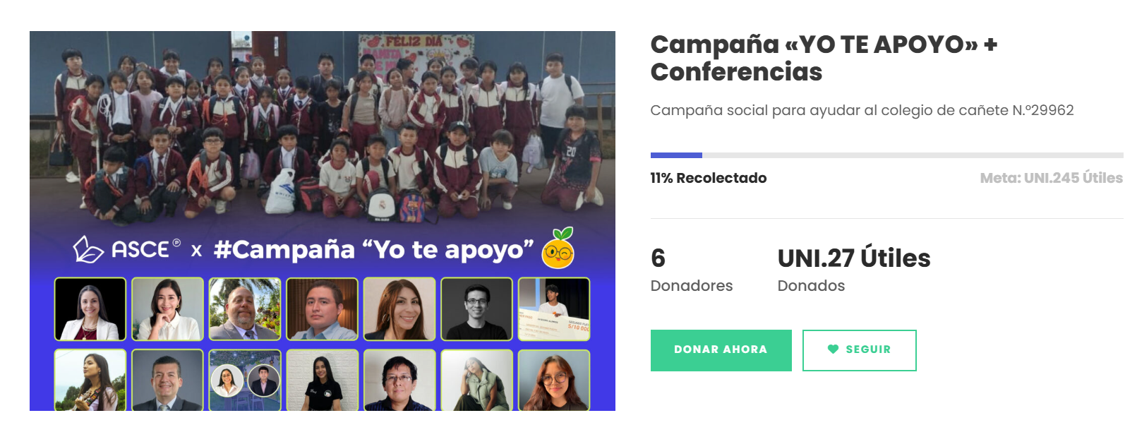 Clic en donar ahora